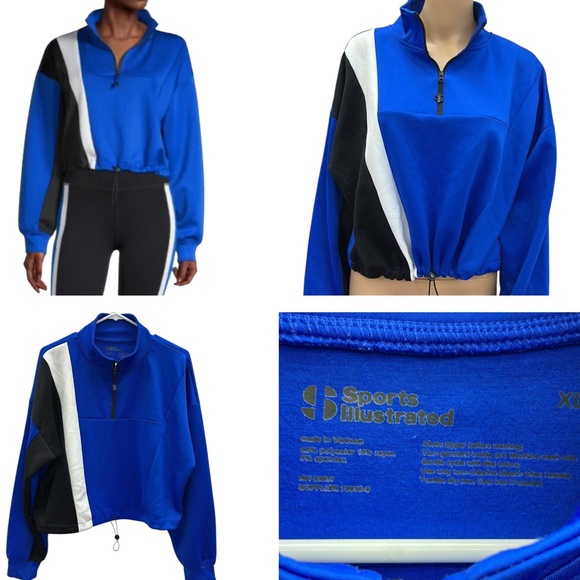 Sports Illustrated Blue Scuba Half Zip Up Popover Drawstring Waist Sweatshirt XL - Picture 1 of 11